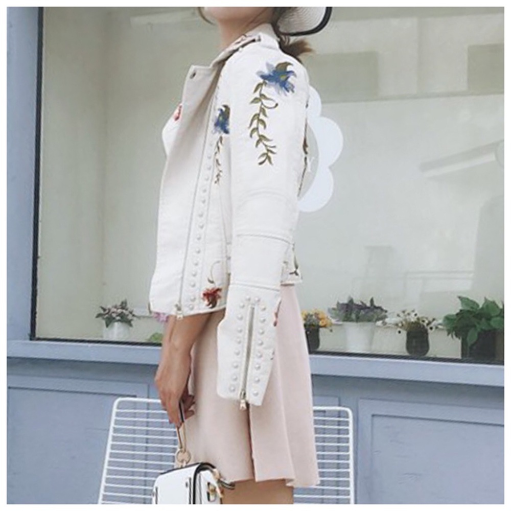 🥀 Embroidery Buttery Soft Vegan Leather Jacket - Picture 3 of 7